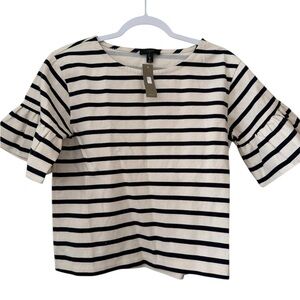 J. Crew Navy and Cream Striped Ruffle-Sleeve Top